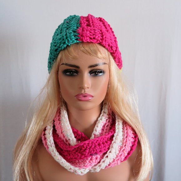 NEW Hand Crocheted Multi-Color Boho Beanie Snood Set - Picture 2 of 10